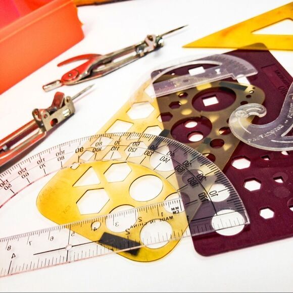 Vintage School Pencil Box Filled w/Graphing Tools & McDonald’s Stencils - Picture 5 of 11